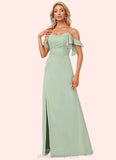 Jocelynn A-line Cold Shoulder Floor-Length Chiffon Bridesmaid Dress With Ruffle STIP0022586