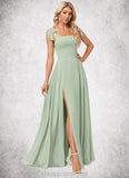 Desiree A-line Square Floor-Length Chiffon Bridesmaid Dress With Bow STIP0022588