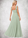 Desiree A-line Square Floor-Length Chiffon Bridesmaid Dress With Bow STIP0022588