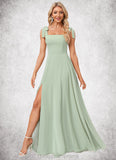 Desiree A-line Square Floor-Length Chiffon Bridesmaid Dress With Bow STIP0022588