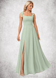 Desiree A-line Square Floor-Length Chiffon Bridesmaid Dress With Bow STIP0022588