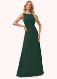 Janice A-line Boat Neck Floor-Length Chiffon Bridesmaid Dress STIP0022592