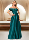 Azaria A-line Off the Shoulder Floor-Length Stretch Satin Bridesmaid Dress STIP0022595