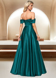 Azaria A-line Off the Shoulder Floor-Length Stretch Satin Bridesmaid Dress STIP0022595