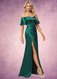 Elaina A-line Off the Shoulder Floor-Length Stretch Satin Bridesmaid Dress STIP0022596