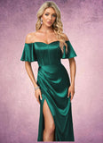 Elaina A-line Off the Shoulder Floor-Length Stretch Satin Bridesmaid Dress STIP0022596