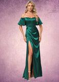 Elaina A-line Off the Shoulder Floor-Length Stretch Satin Bridesmaid Dress STIP0022596