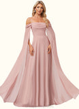 Lilia A-line Cold Shoulder Square Floor-Length Chiffon Bridesmaid Dress With Ruffle STIP0022598