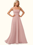 Lilia A-line Cold Shoulder Square Floor-Length Chiffon Bridesmaid Dress With Ruffle STIP0022598