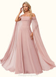 Lilia A-line Cold Shoulder Square Floor-Length Chiffon Bridesmaid Dress With Ruffle STIP0022598