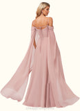 Lilia A-line Cold Shoulder Square Floor-Length Chiffon Bridesmaid Dress With Ruffle STIP0022598