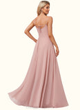 Lilia A-line Cold Shoulder Square Floor-Length Chiffon Bridesmaid Dress With Ruffle STIP0022598