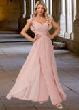 Carlie Jumpsuit/Pantsuit V-Neck Floor-Length Chiffon Bridesmaid Dress With Ruffle STIP0022600