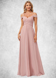 Lola A-line Cold Shoulder Halter Floor-Length Chiffon Lace Bridesmaid Dress STIP0022601