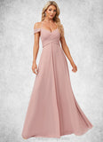 Lola A-line Cold Shoulder Halter Floor-Length Chiffon Lace Bridesmaid Dress STIP0022601