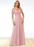 Jennifer A-line Cold Shoulder Floor-Length Chiffon Bridesmaid Dress STIP0022602