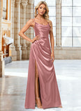 Cassandra A-line Cowl Floor-Length Stretch Satin Bridesmaid Dress STIP0022603