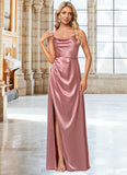 Cassandra A-line Cowl Floor-Length Stretch Satin Bridesmaid Dress STIP0022603