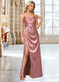 Cassandra A-line Cowl Floor-Length Stretch Satin Bridesmaid Dress STIP0022603