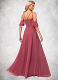 Jamie A-line Cold Shoulder Floor-Length Chiffon Bridesmaid Dress With Ruffle STIP0022605