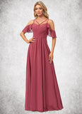 Jamie A-line Cold Shoulder Floor-Length Chiffon Bridesmaid Dress With Ruffle STIP0022605