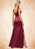 Summer A-line Square Floor-Length Stretch Satin Bridesmaid Dress STIP0022607