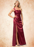 Summer A-line Square Floor-Length Stretch Satin Bridesmaid Dress STIP0022607