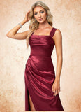 Summer A-line Square Floor-Length Stretch Satin Bridesmaid Dress STIP0022607