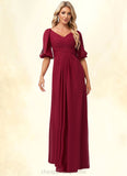 Camila A-line V-Neck Floor-Length Chiffon Bridesmaid Dress STIP0022608