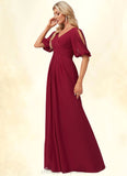 Camila A-line V-Neck Floor-Length Chiffon Bridesmaid Dress STIP0022608