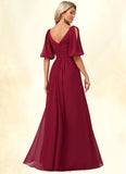 Camila A-line V-Neck Floor-Length Chiffon Bridesmaid Dress STIP0022608