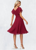 Helena A-line V-Neck Knee-Length Chiffon Bridesmaid Dress With Ruffle STIP0022609