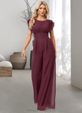 Laila Jumpsuit/Pantsuit Scoop Floor-Length Chiffon Bridesmaid Dress With Ruffle STIP0022610