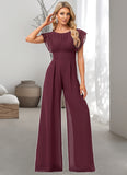 Laila Jumpsuit/Pantsuit Scoop Floor-Length Chiffon Bridesmaid Dress With Ruffle STIP0022610