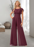 Laila Jumpsuit/Pantsuit Scoop Floor-Length Chiffon Bridesmaid Dress With Ruffle STIP0022610