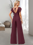 Laila Jumpsuit/Pantsuit Scoop Floor-Length Chiffon Bridesmaid Dress With Ruffle STIP0022610