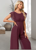 Laila Jumpsuit/Pantsuit Scoop Floor-Length Chiffon Bridesmaid Dress With Ruffle STIP0022610