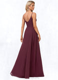 Esmeralda A-line V-Neck Floor-Length Chiffon Bridesmaid Dress With Ruffle STIP0022611