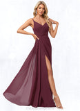 Esmeralda A-line V-Neck Floor-Length Chiffon Bridesmaid Dress With Ruffle STIP0022611