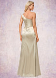 Campbell A-line One Shoulder Floor-Length Stretch Satin Bridesmaid Dress With Ruffle STIP0022614