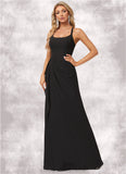 Amber A-line Square Floor-Length Chiffon Bridesmaid Dress With Ruffle STIP0022616