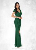 Yasmin Mermaid V-Neck Pleated Stretch Crepe Floor-Length Dress STIP0022649