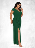 Yasmin Mermaid V-Neck Pleated Stretch Crepe Floor-Length Dress STIP0022649