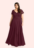 Vivienne A-Line Lace Chiffon Floor-Length Dress STIP0022662