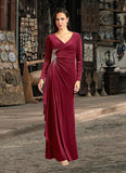 Tina Mermaid V-Neck Pleated Velvet Floor-Length Dress STIP0022683