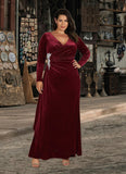 Tina Mermaid V-Neck Pleated Velvet Floor-Length Dress STIP0022683