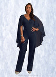 Val Sequins Lace Stretch Crepe Jumpsuit/Pantsuit Dark Navy STIP0022693