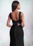 Tiffany Sheath Ruched Mesh Floor-Length Dress black STIP0022704