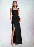 Tiffany Sheath Ruched Mesh Floor-Length Dress black STIP0022704