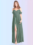 Valery A-Line Off the Shoulder Chiffon Floor-Length Dress Eucalyptus STIP0022725